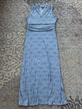 Vince Camuto V Neck Sleeveless Maxi Dress Polka Dot Blue Large